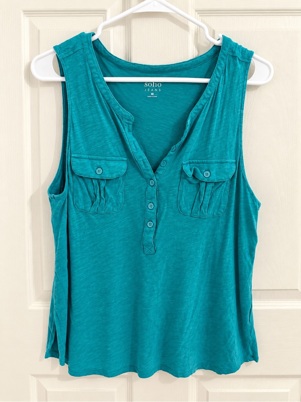 SOHO Jeans Teal Sleeveless Henley Tank Utility Pocket Top XL